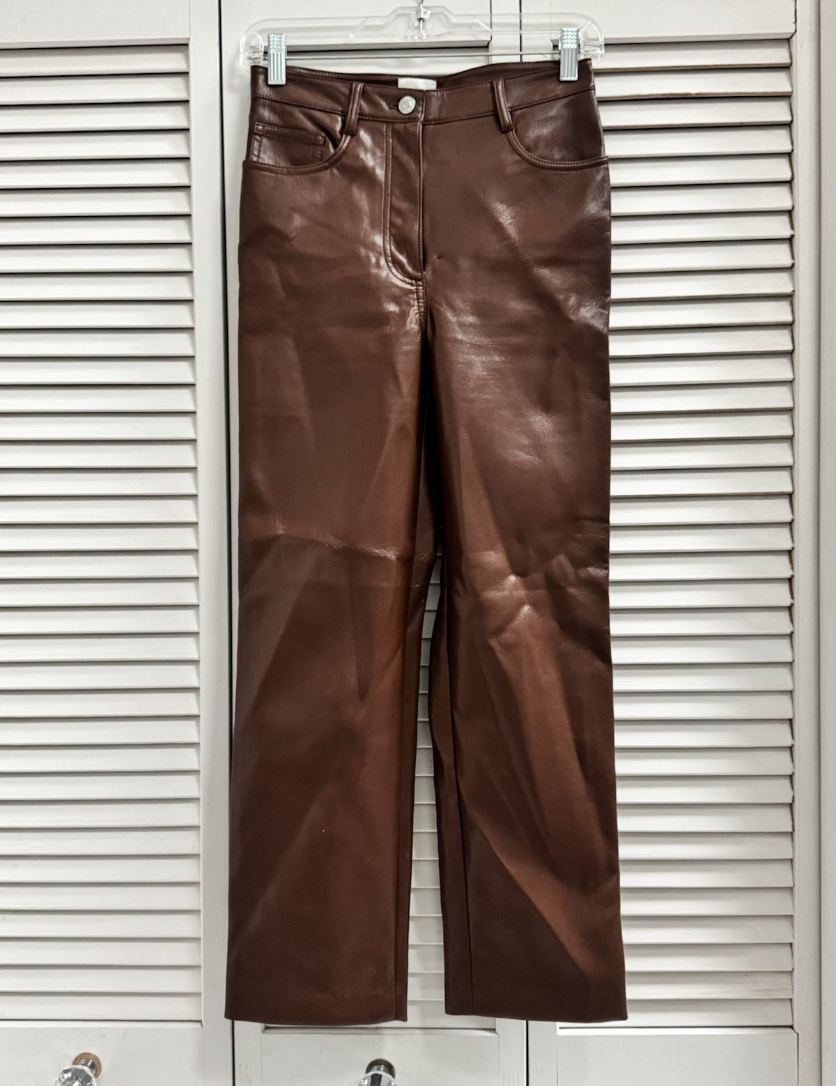 Aritzia Wilfred Brown Faux Leather Straight Leg Pants Women’s Regular Size 2