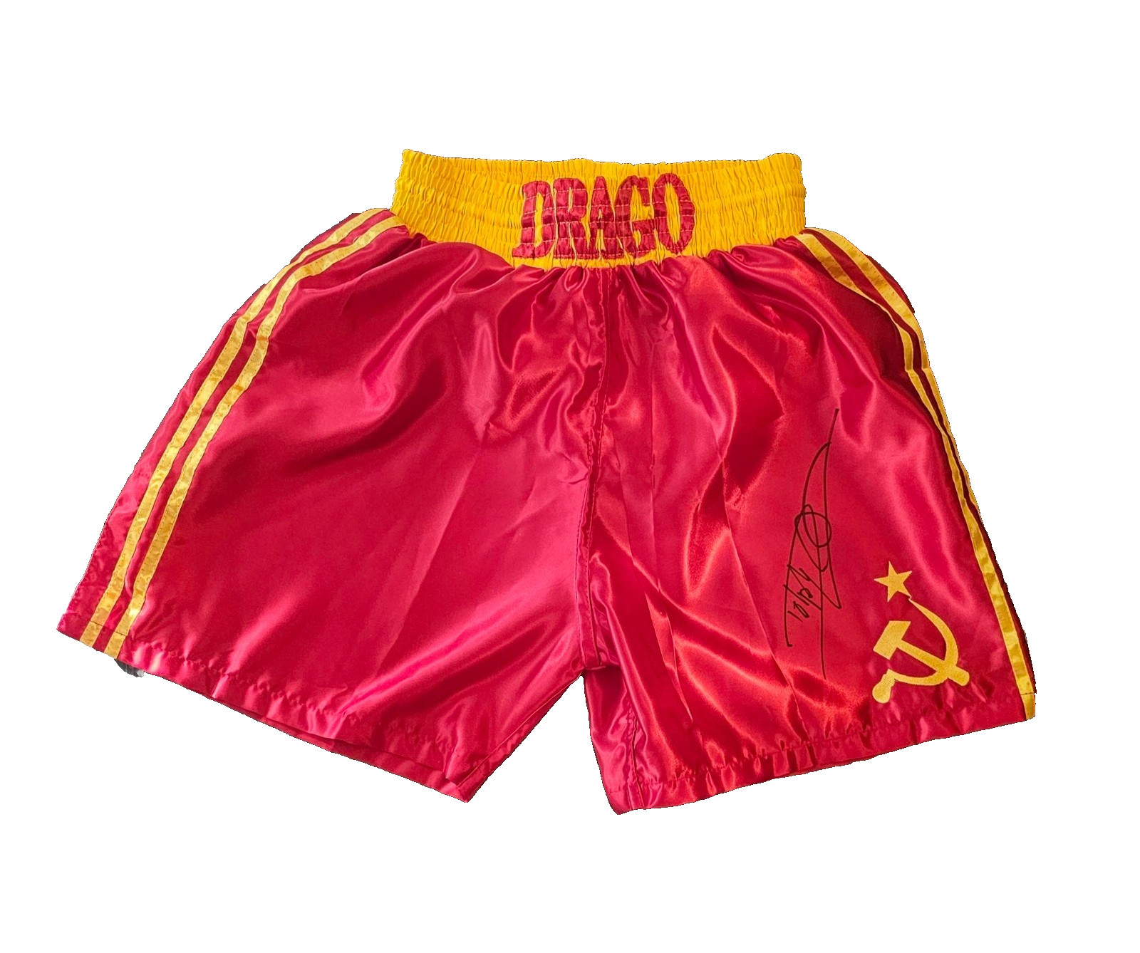 DOLPH LUNDGREN SIGNED ROCKY IV IVAN DRAGO USSR BOXING SHORTS JSA COA
