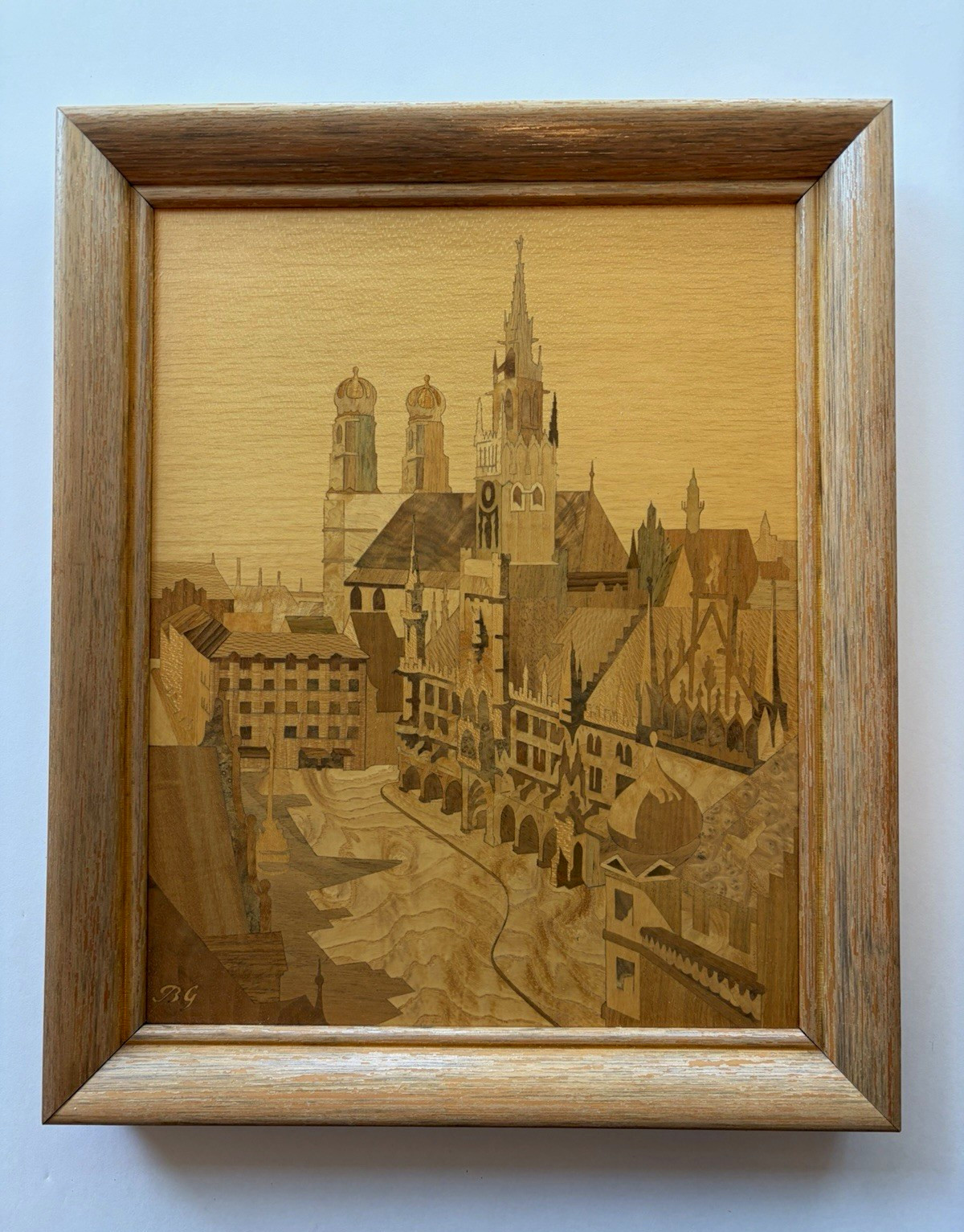 Vintage Original Buchschmid & Gretaux, wood inlay, Munich City Hall Vintage Original Buchschmid & Gretaux, wood inlay, Munich City Hall