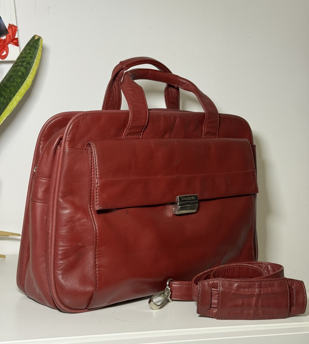 Vintage Samsonite Burgundy Red Leather Briefcase Laptop Bag 15” Work Bag