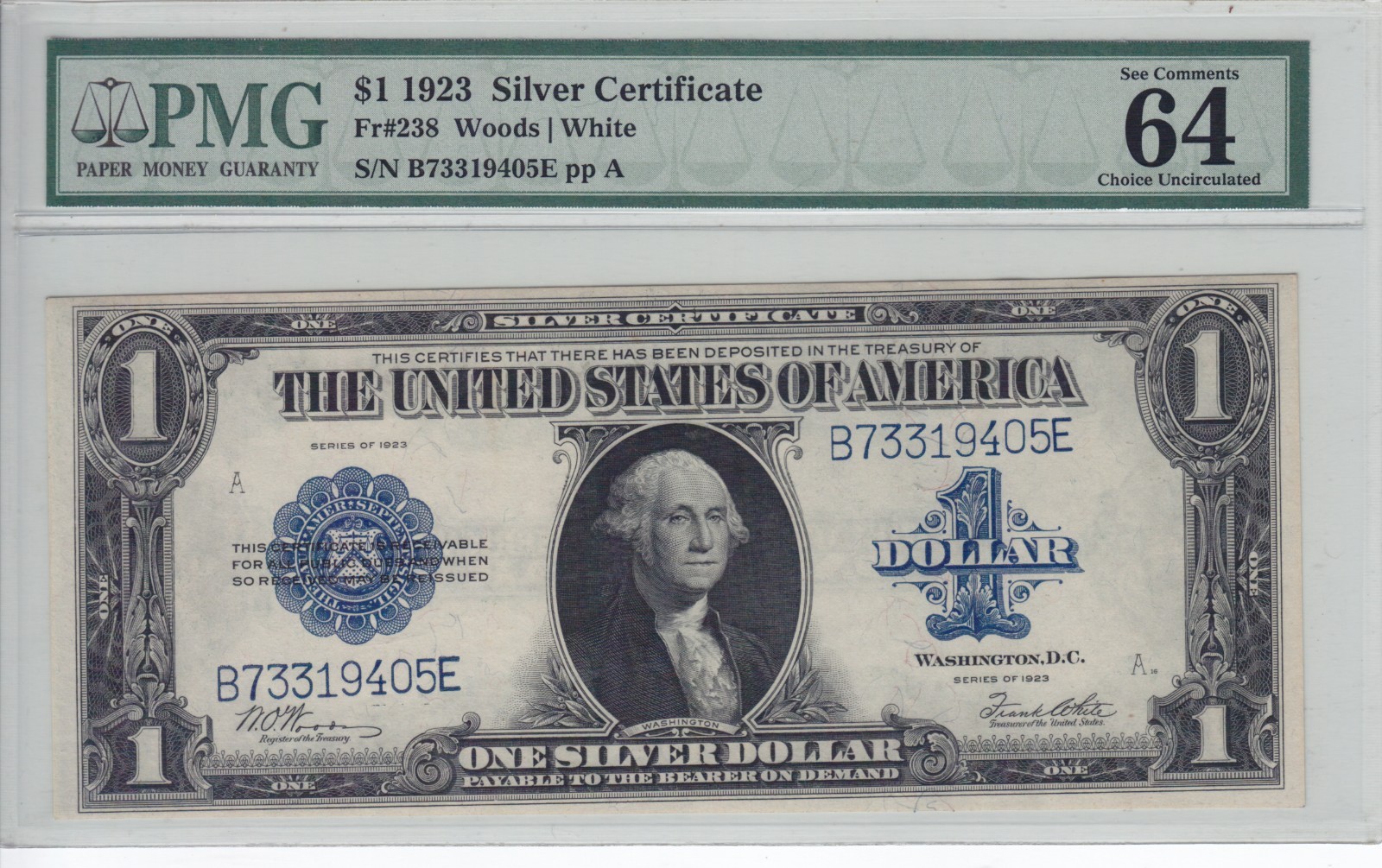 1923 $1 Silver Certificate Note Horse Blanket FR#238 PMG CU64 EPQ B73319405E