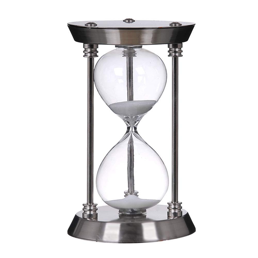 B BELLAWARE 60 Minute Metal Hourglass White Sand Timer, Silver B BELLAWARE 60 Minute Metal Hourglass White Sand Timer, Silver