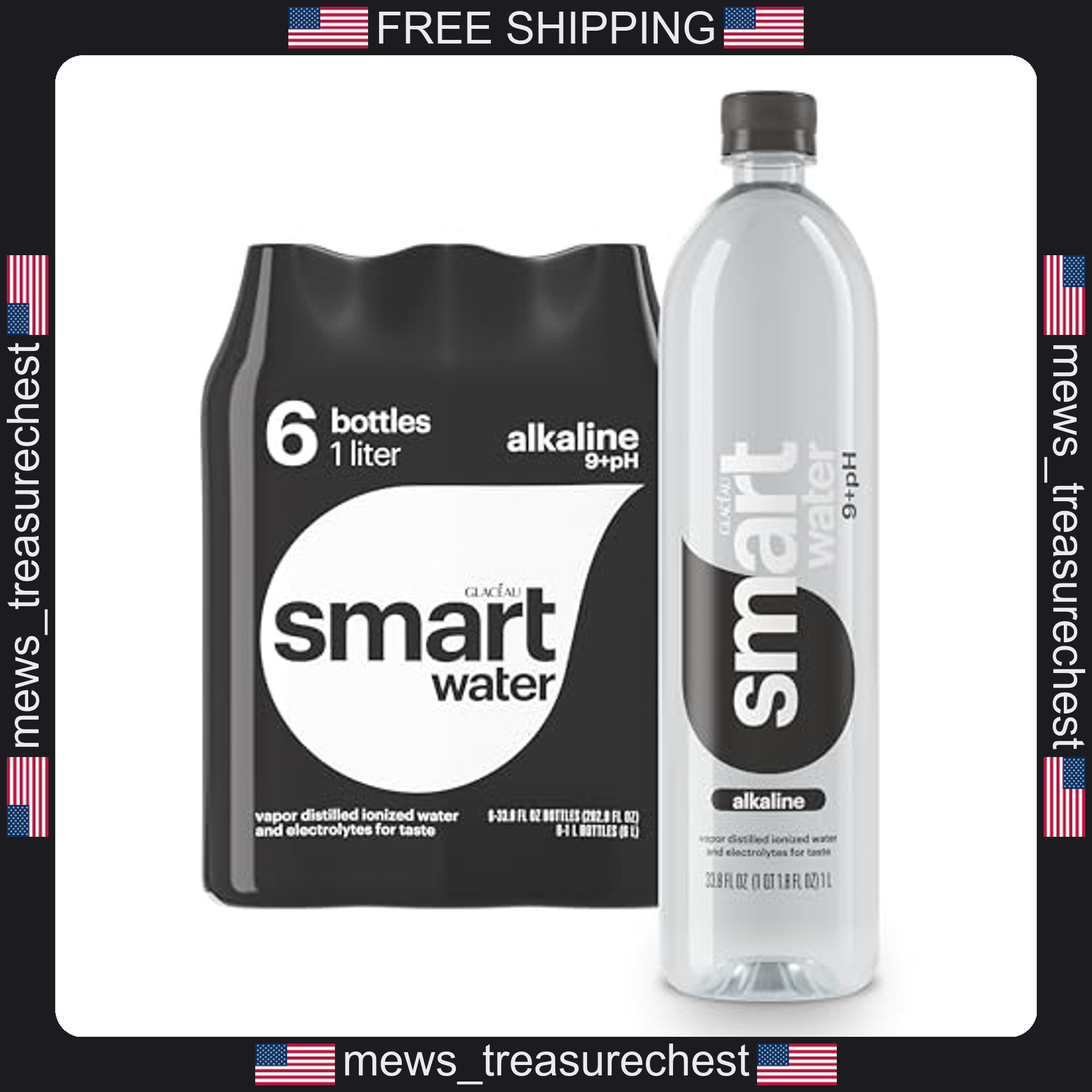 Smartwater Alkaline Bottled Water 1L 6 Pack with Antioxidants