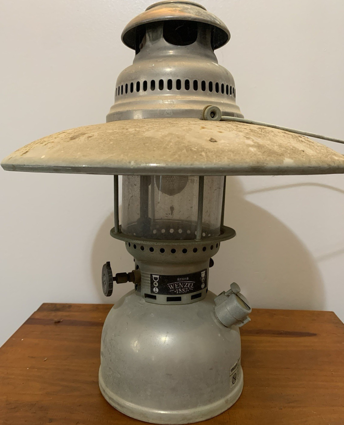 Wenzel 1887 Kerosene Hanging Lantern Gray Metal Glass 823018