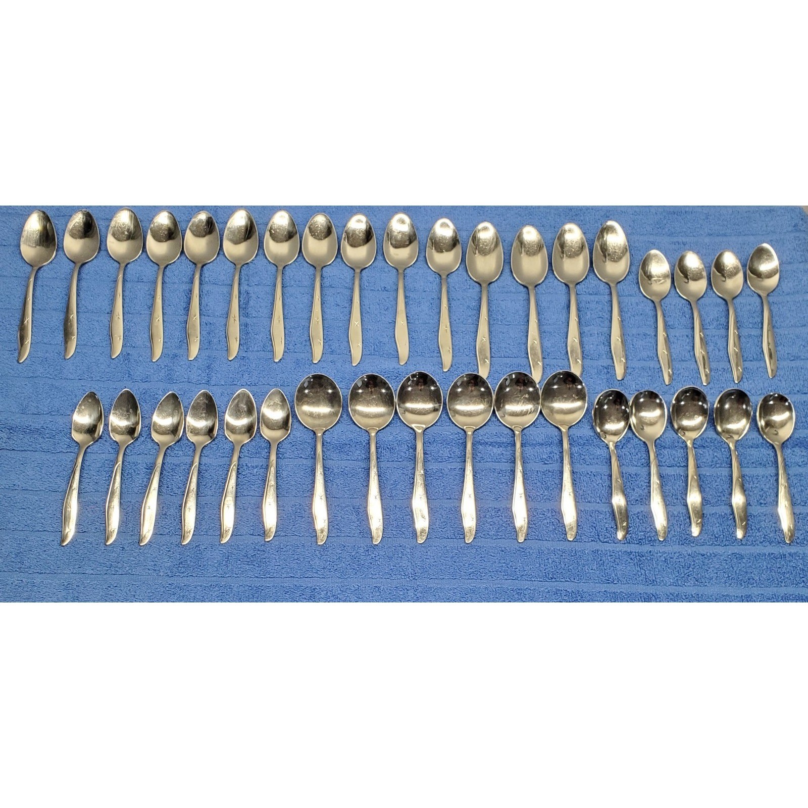 Vintage MarCrest Atomic Starburst MCM Flatware Lot of 36 Stainless Spoons USA