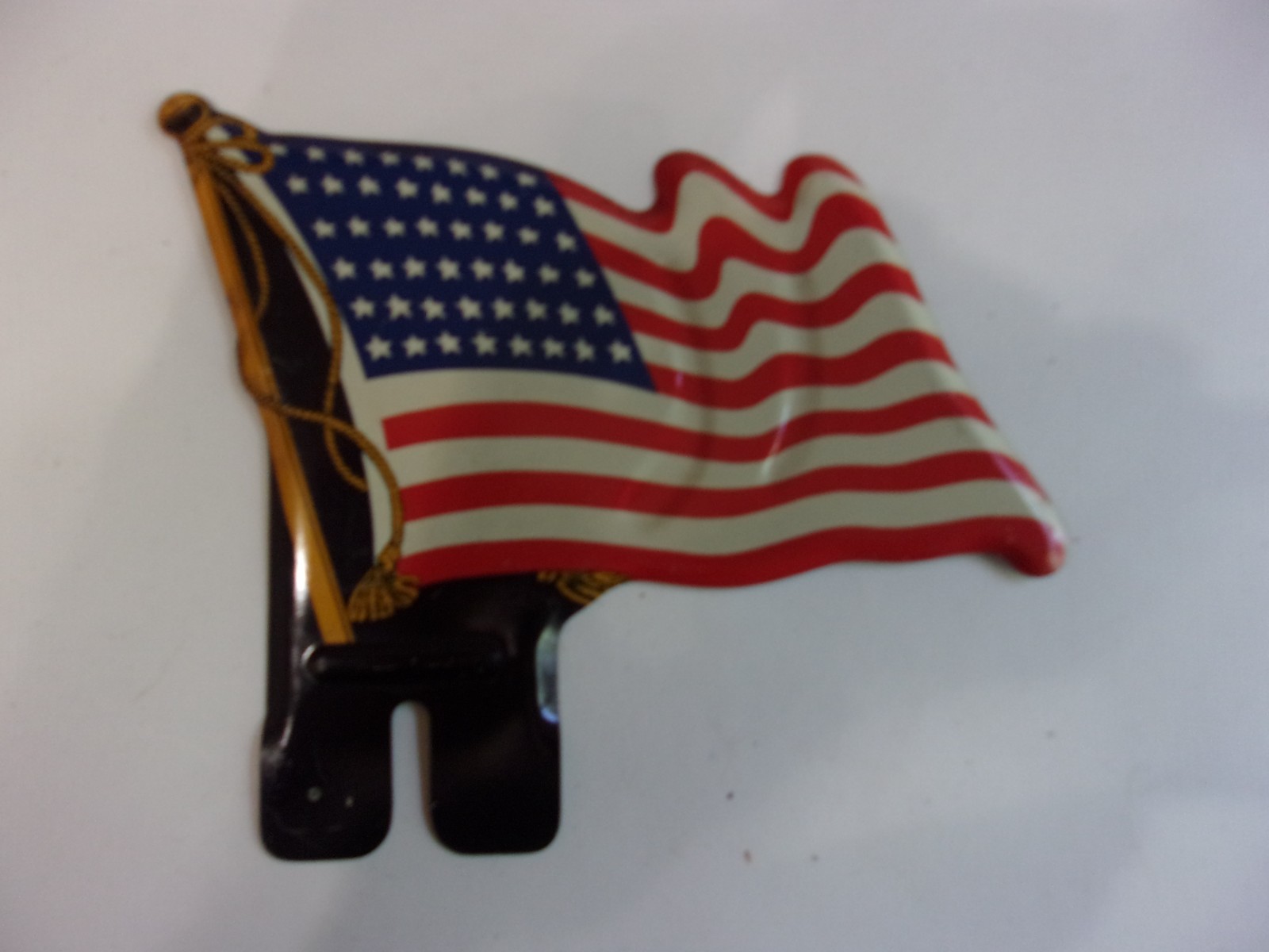 NOS PATRIOTIC PRE 1957 US FLAG 48STARS LICENSE PLATE TOPPER..WOW