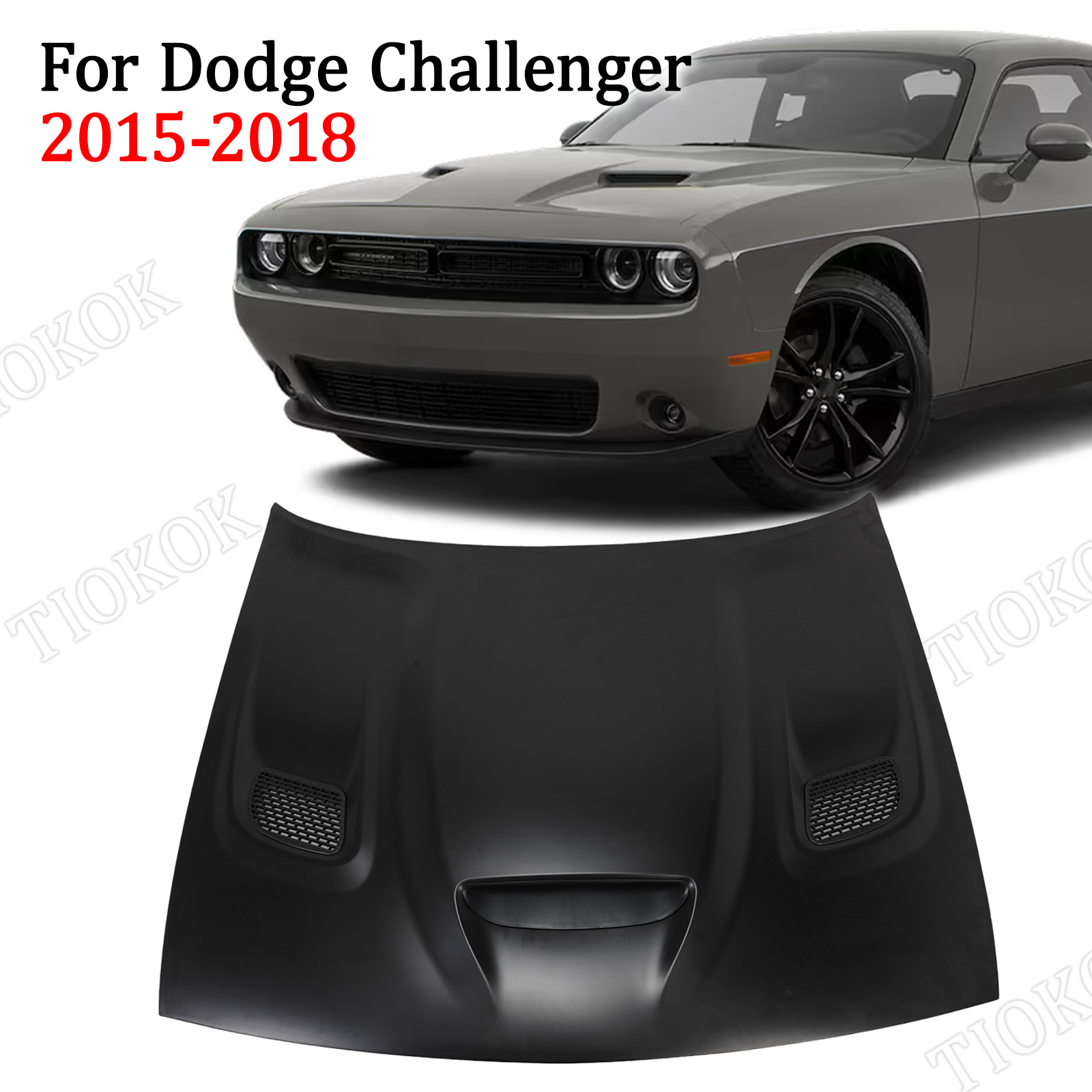For 15-18 Dodge Challenger Hellcat Style Front Hood Panel Replacement Aluminum