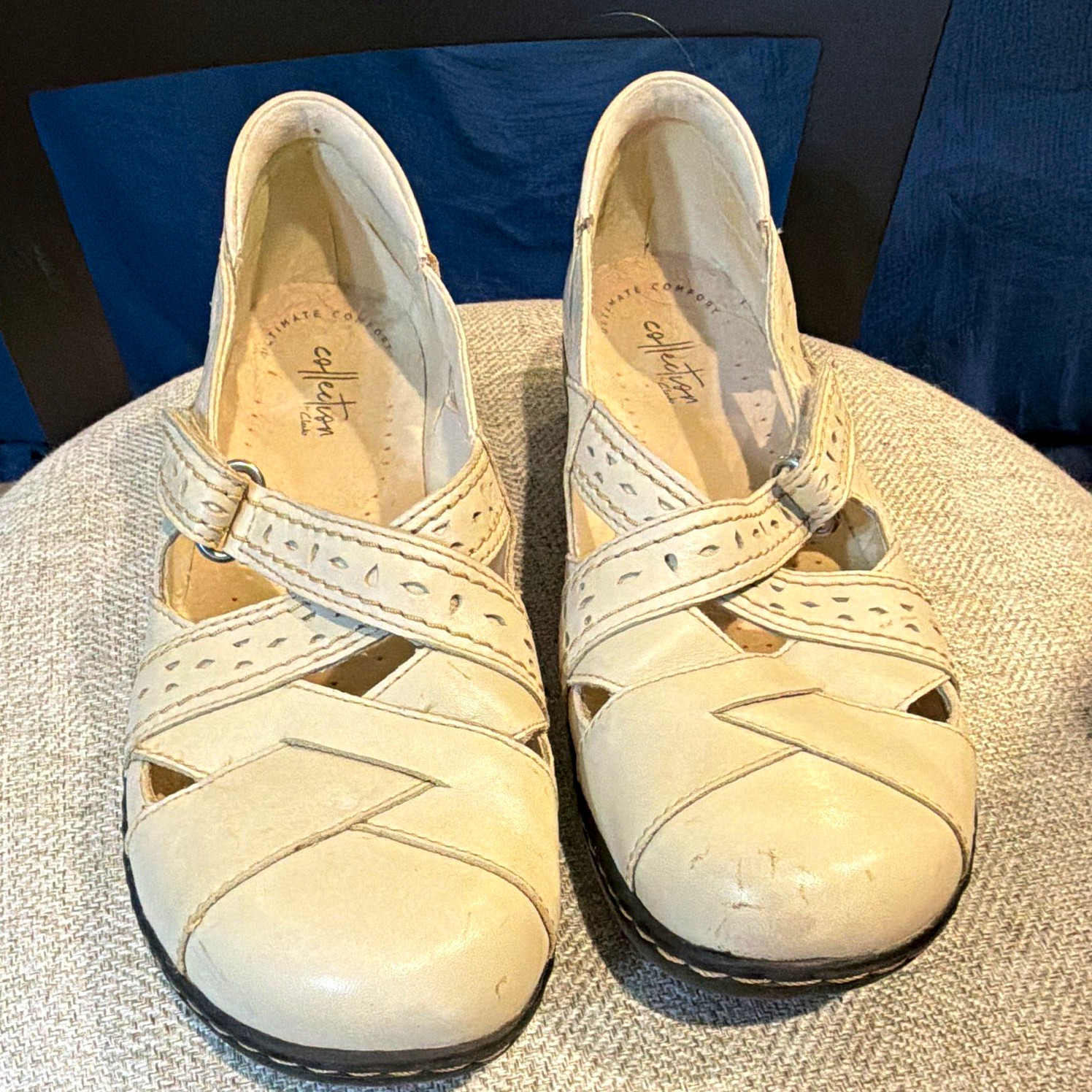 Clarks Collection Women’s Beige Leather Mary Jane Comfort Flats 8 1/2 Round Toe