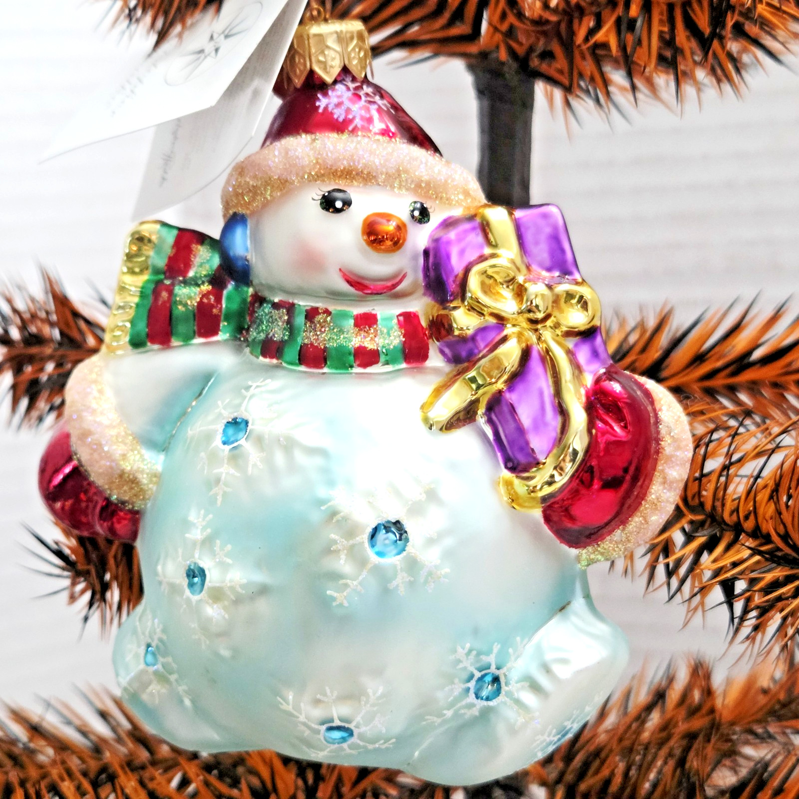 Christopher Radko Chubby Cheer Snowman Glitter Vintage Christmas Glass Ornament