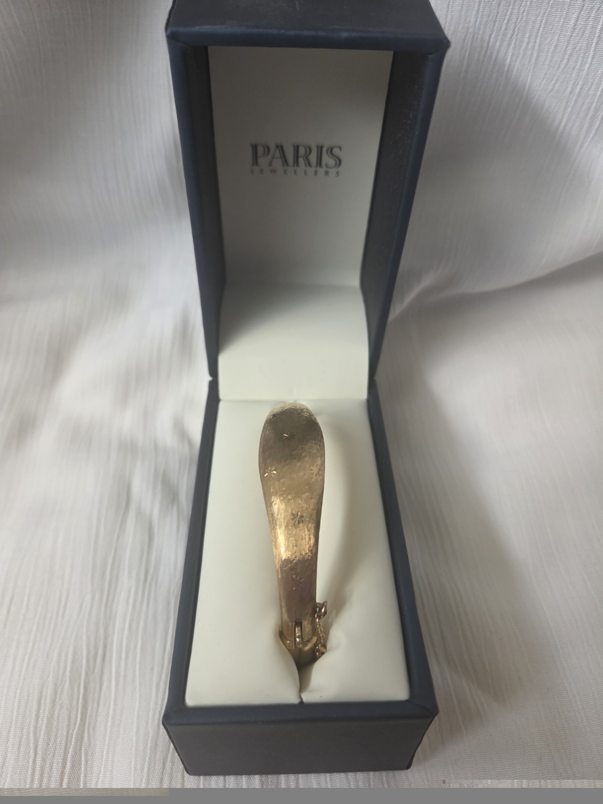 Vtg Birks 9ct Gold Hinged Bangle Bracelet Starburst Engraved Florentine 11g , 7\