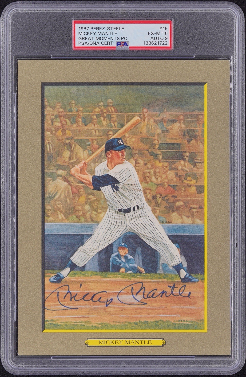 1987 Perez-Steele Great Moments #19 MICKEY MANTLE Autograph PSA 6 AUTO 9