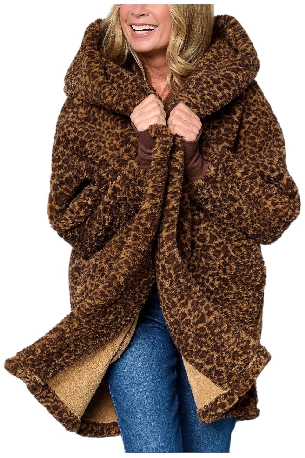 By Jill Martin Women's Sherpa Embroidered Hooded Lounger Leopard