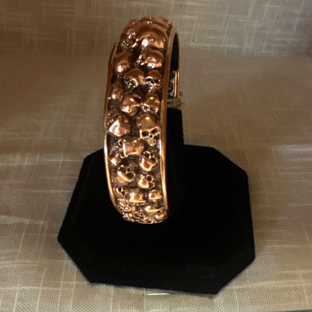 Brass Textured Skull Pattern Metal Bangle Bracelet. No Stones