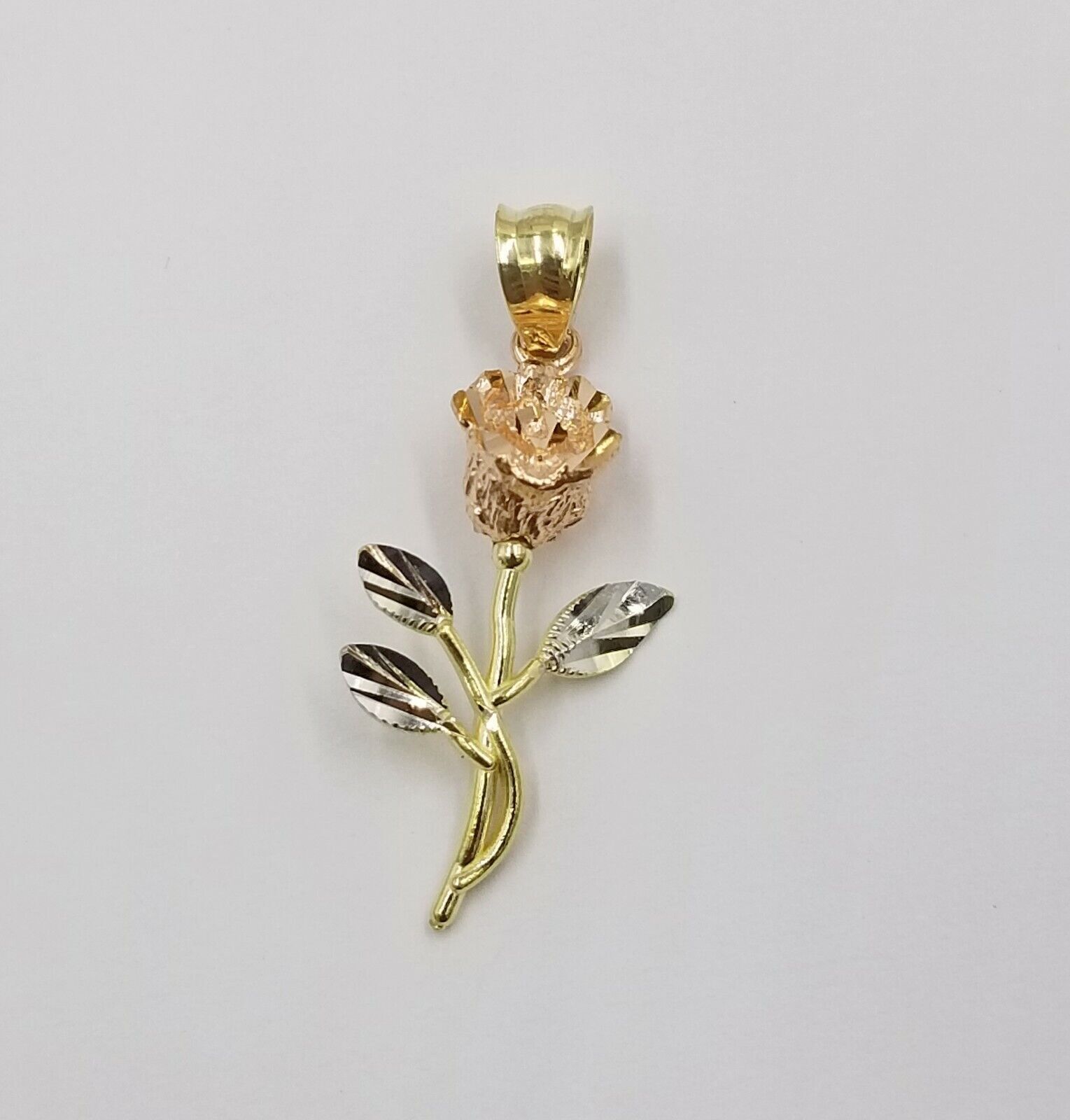 Solid 10k Rose Yellow White Gold Rose Flower Charm Trio Penda REAL 10kt.