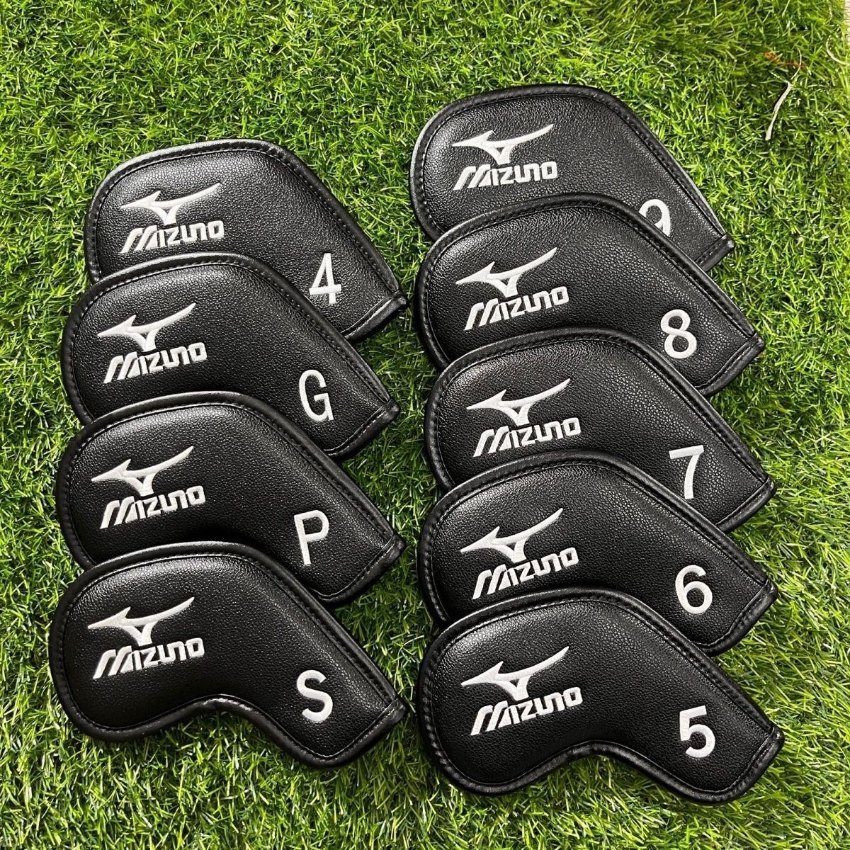 9Pcs Golf Club Iron Head Covers For Mizuno Iron #3-9SPG Leather Magnetic Black