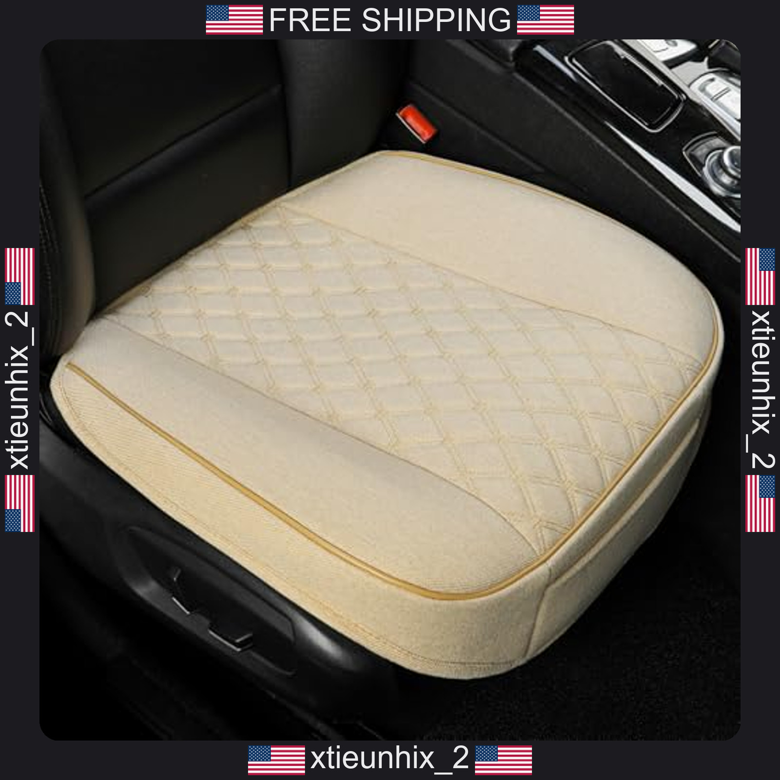 Car Seat Cover Universal Beige Linen Front Seat Protector with Anti-Slip Bottom