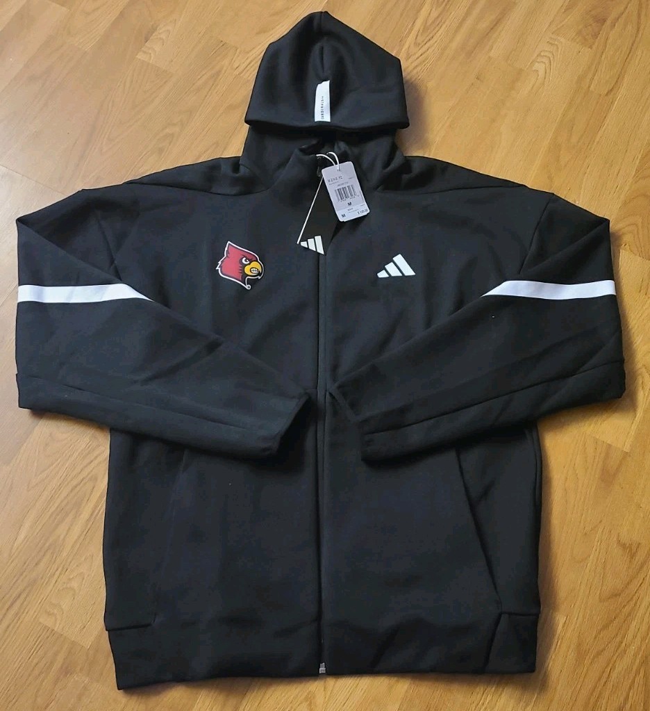 $120 Adidas Z.N.E. Mens Medium Louisville Cardinals Black Full Zip Jacket KA9372