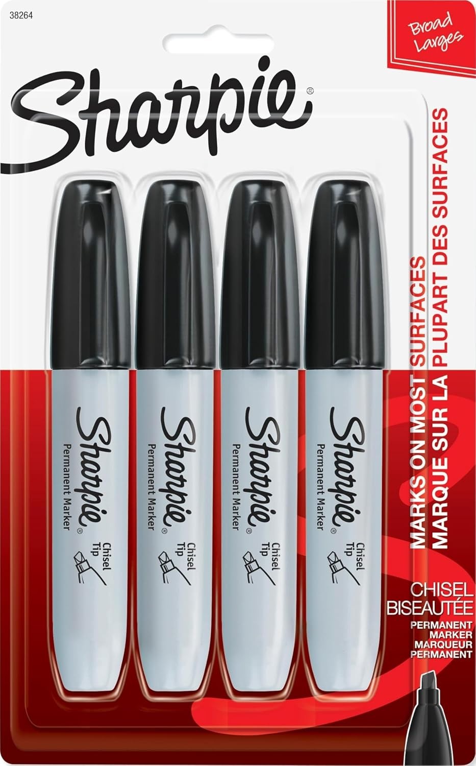 Sharpie Permanent Markers, Large Chisel Tip, Black, 4 Count Sharpie Permanent Markers, Large Chisel Tip, Black, 4 Count