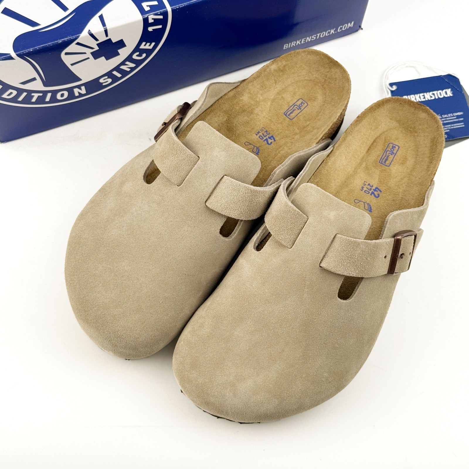 Birkenstock Boston Soft Footbed Suede Leather Taupe Men's Clogs Shoes New
