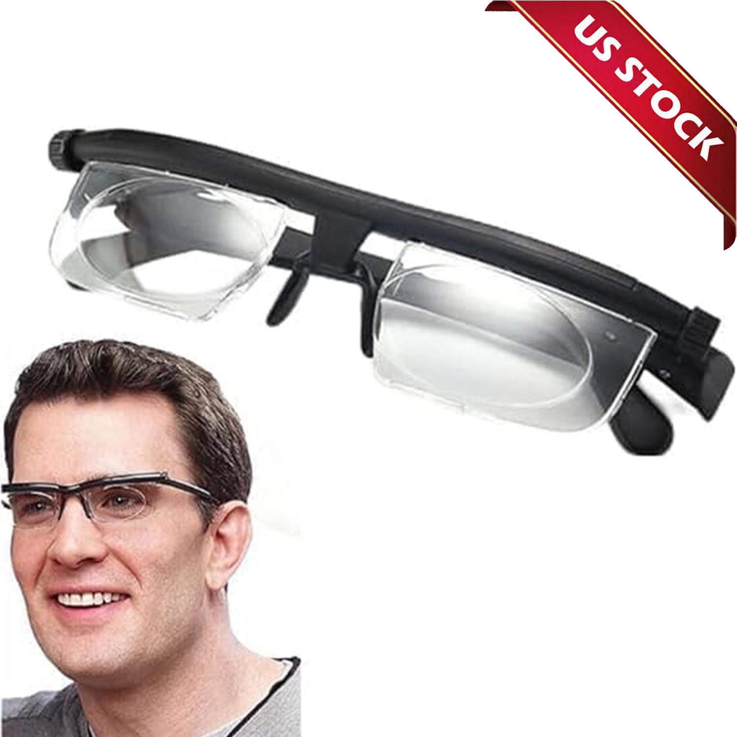Dial Adjustable Glasses Variable Focus For Reading Distance Vision Eyeglasses