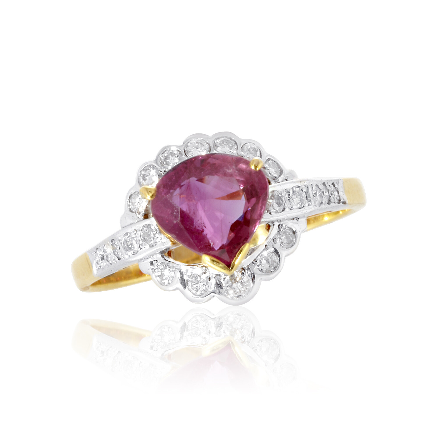 Pear Cut 1.35cts Natural Ruby Diamond Ring Jewelry Yellow Gold 14K Authentic  