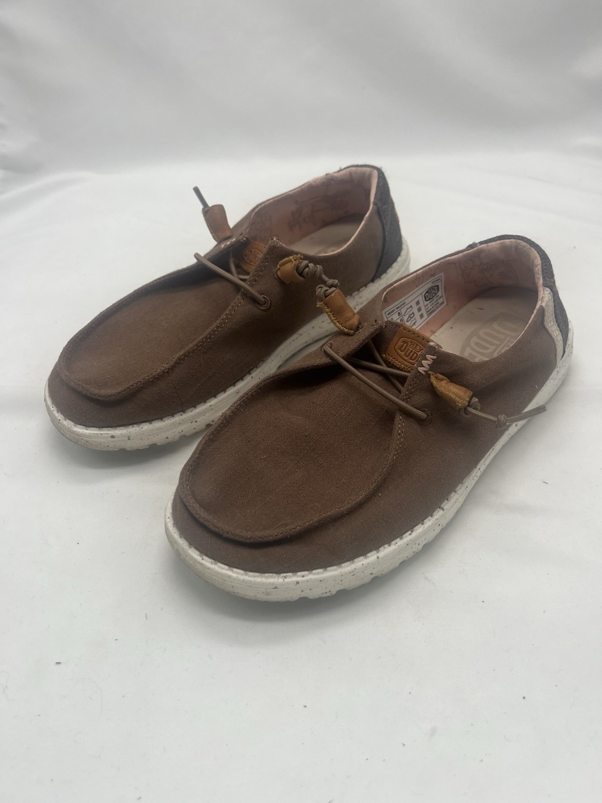 Womens 8 Hey Dude Slip on Shoes Wendy Washed Stretch Canvas Brown/Pink Boat Womens 8 Hey Dude Slip on Shoes Wendy Washed Stretch Canvas Brown/Pink Boat