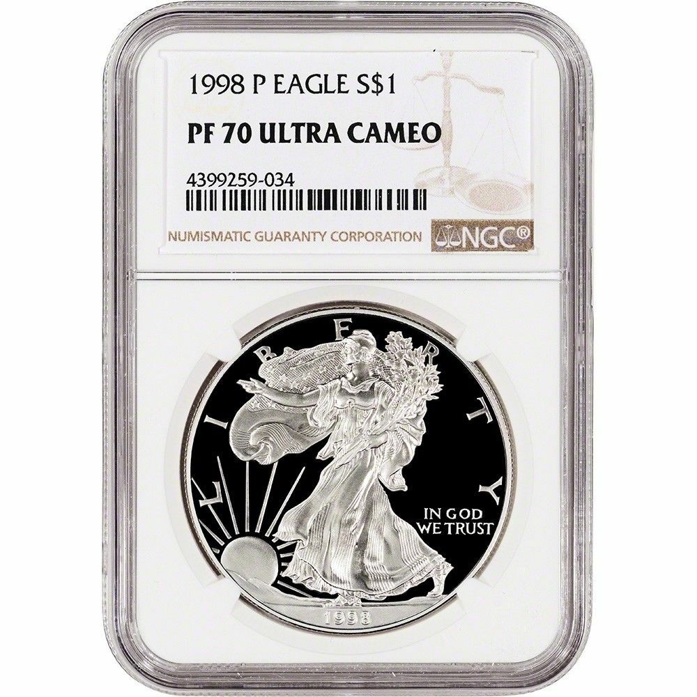 1998-P Proof American Silver Eagle One Dollar Coin NGC PF70 Ultra Cameo
