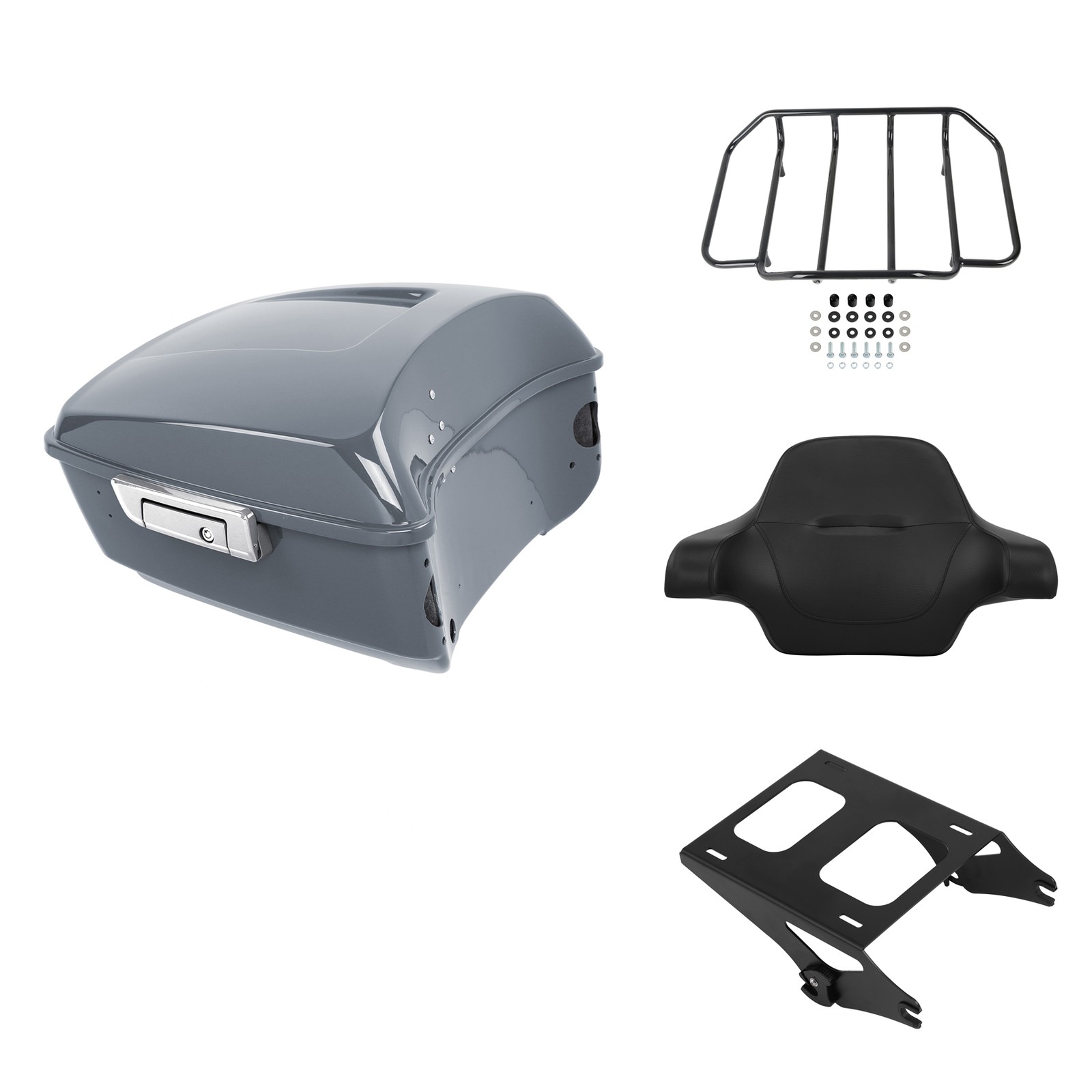King Trunk Backrest Pad Rack Mount Fit For Harley Touring 2014-2026 Gunship Gray