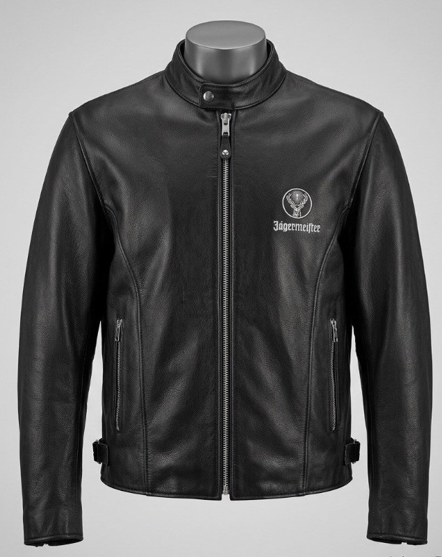 Vintage Jagermeister Black Leather Motorcycle Biker Jacket Mens Size XXL Rare