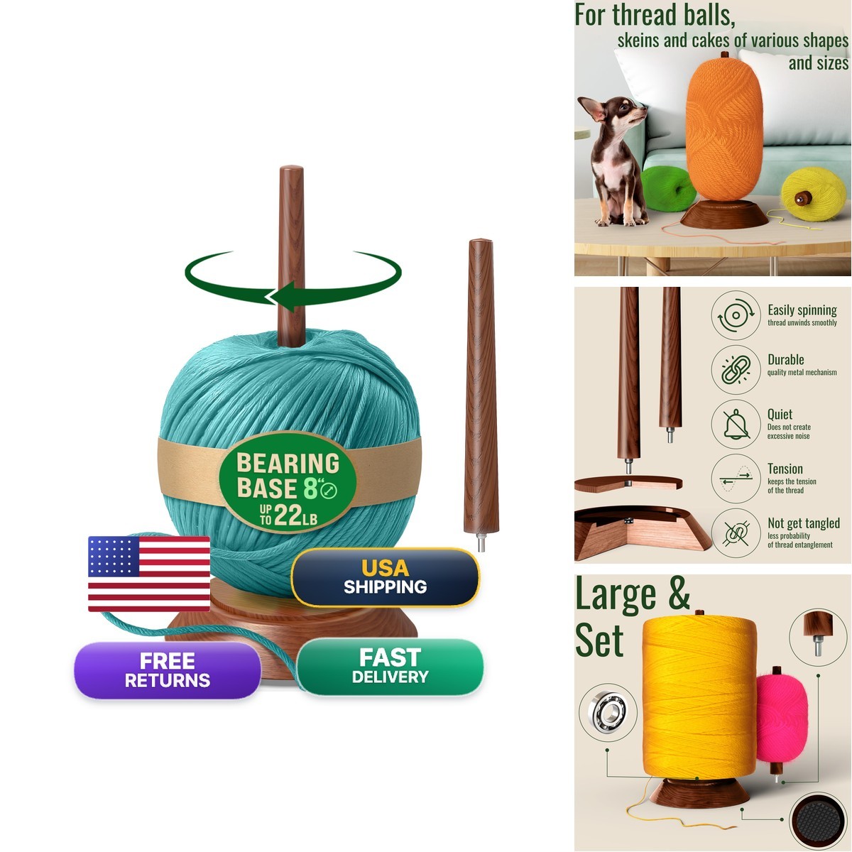 BARVA Yarn Holder Set 22 Lb Capacity Chunky Yarn w/Extra Spindle Smooth Bearing BARVA Yarn Holder Set 22 Lb Capacity Chunky Yarn w/Extra Spindle Smooth Bearing