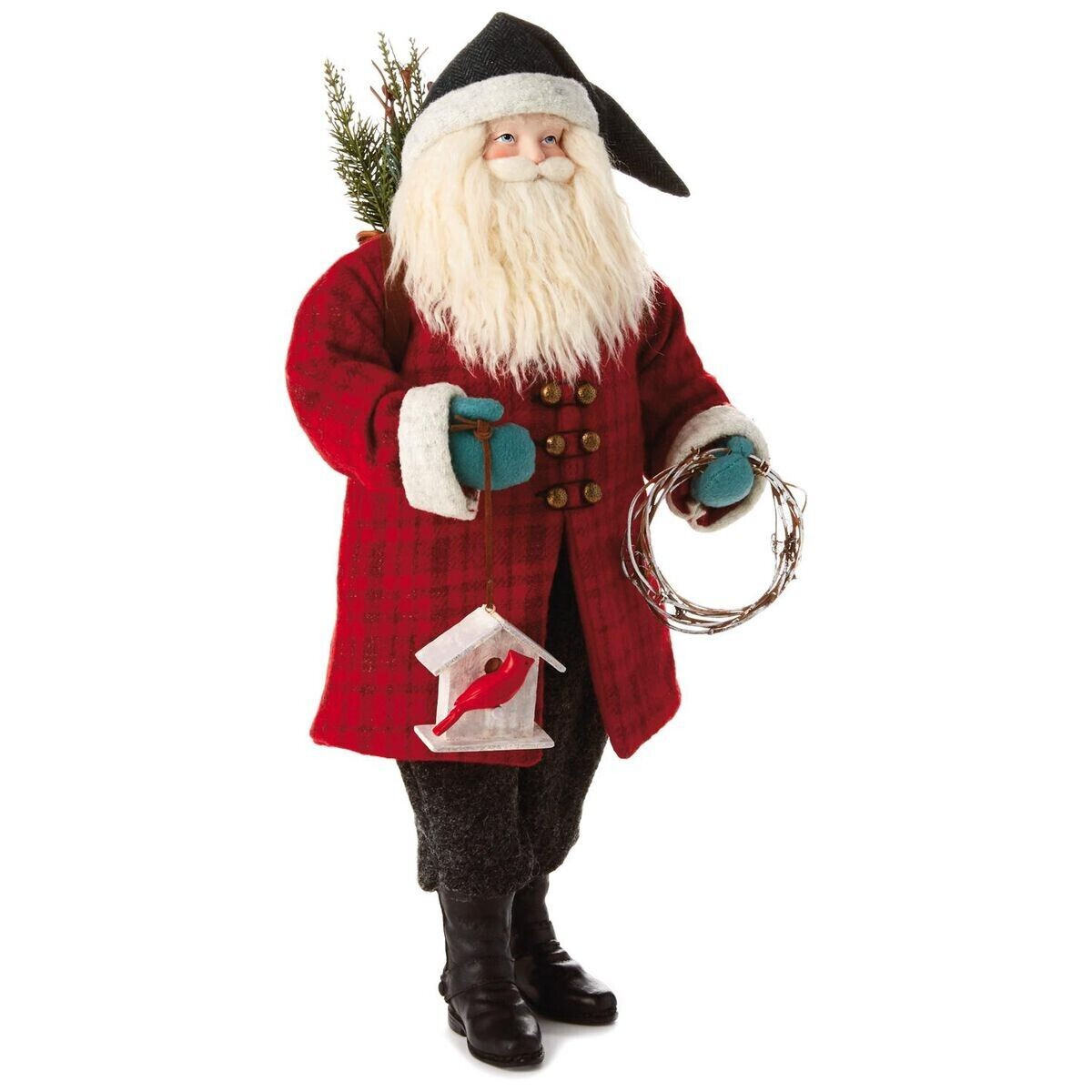 Hallmark Heritage Woodsman Santa Christmas Figure w/ Cardinal Birdhouse 2017 NIB