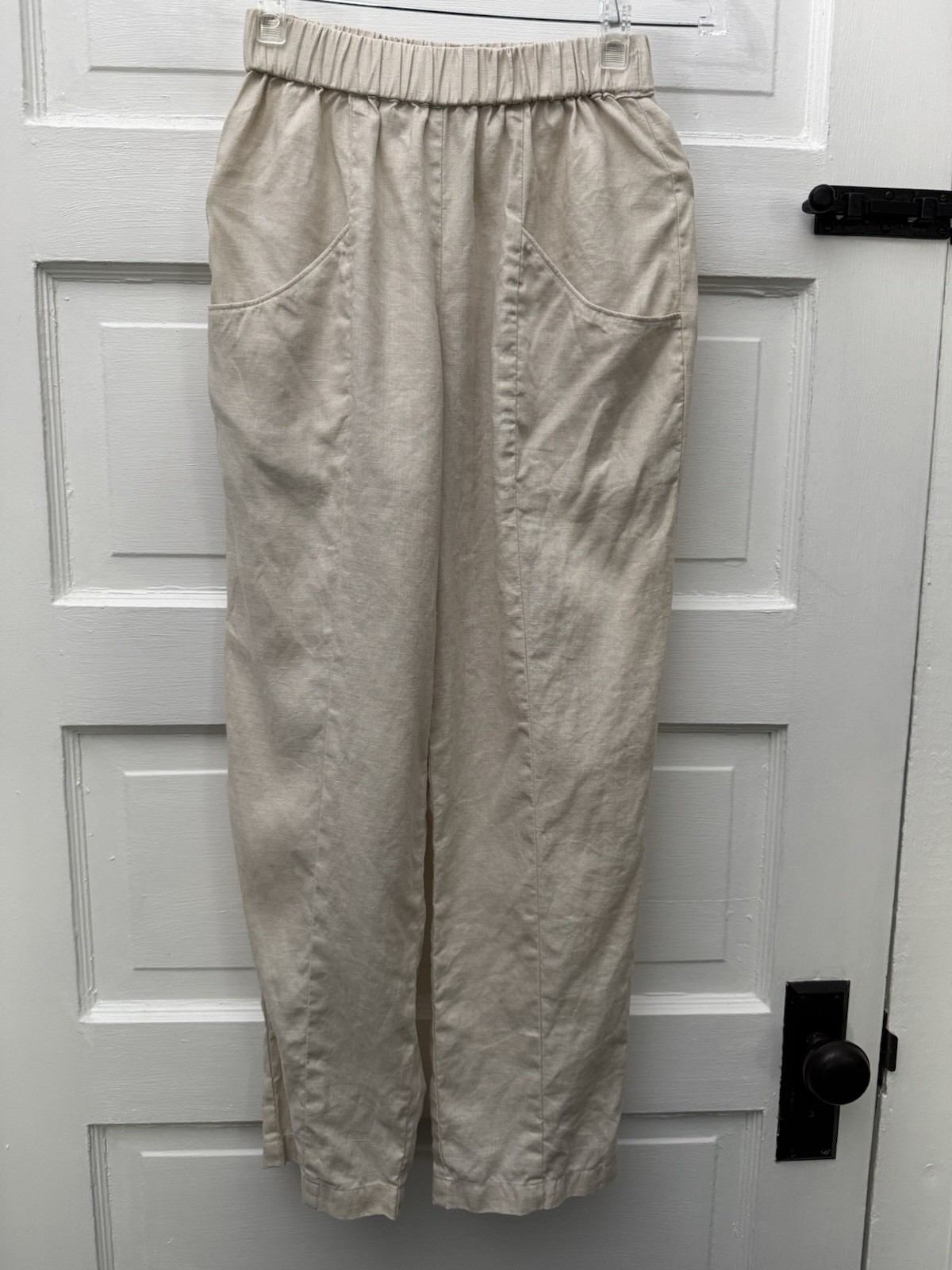 Quince Women’s XS Sand 100% European Linen Tapered Ankle Pants Pockets