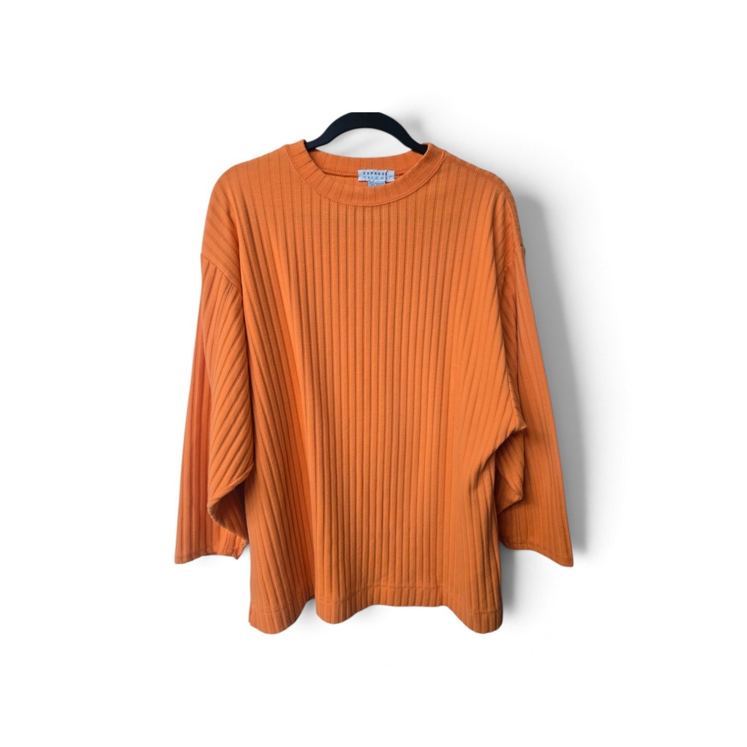 Vintage Express Tricot Top Orange Medium Ribbed Knit Long Sleeve Crew Neck 90s