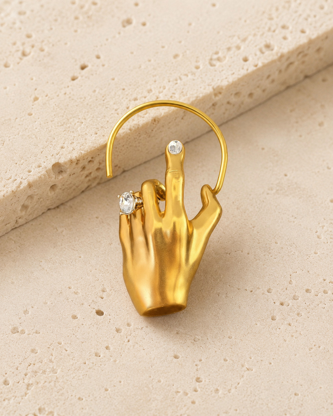 Schiaparelli Style Matte Gold Hand Ear Cuff Earring Crystal Finger Ring Schiaparelli Style Matte Gold Hand Ear Cuff Earring Crystal Finger Ring
