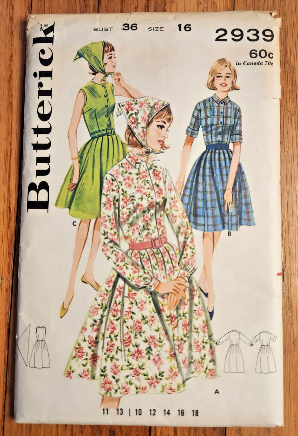 Vintage Butterick Sewing Pattern #2939 - Jr & Misses\' Shirtwaist Dress - Size 16 Vintage Butterick Sewing Pattern #2939 - Jr & Misses\' Shirtwaist Dress - Size 16