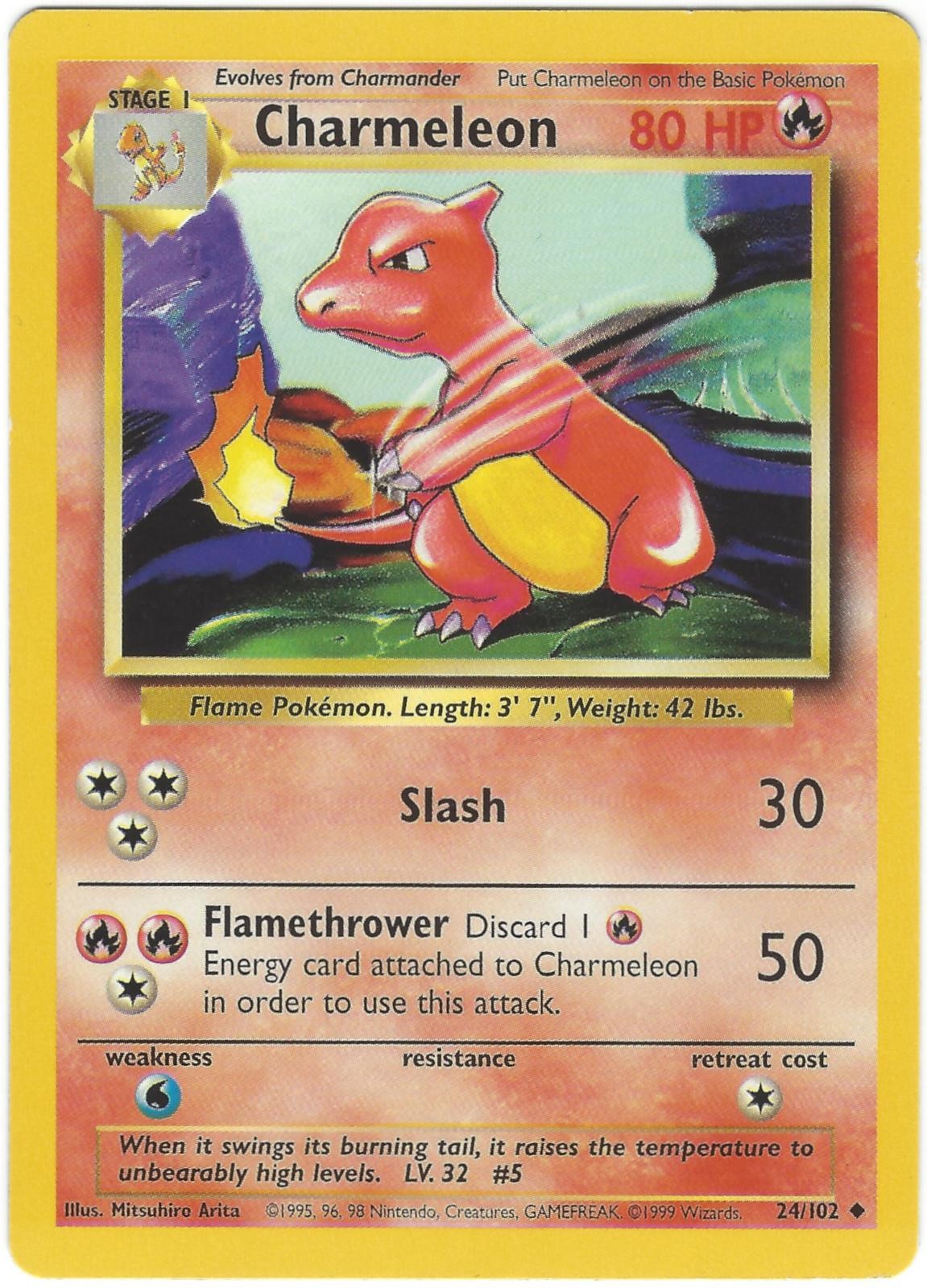 Charmeleon 24/102 Uncommon Base Set Unlimited Pokemon Lightly Played