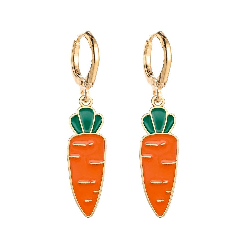 Colorful Alloy Gold Plated Hoop Fruit Earrings Strawberry Lemon Small, Carrot