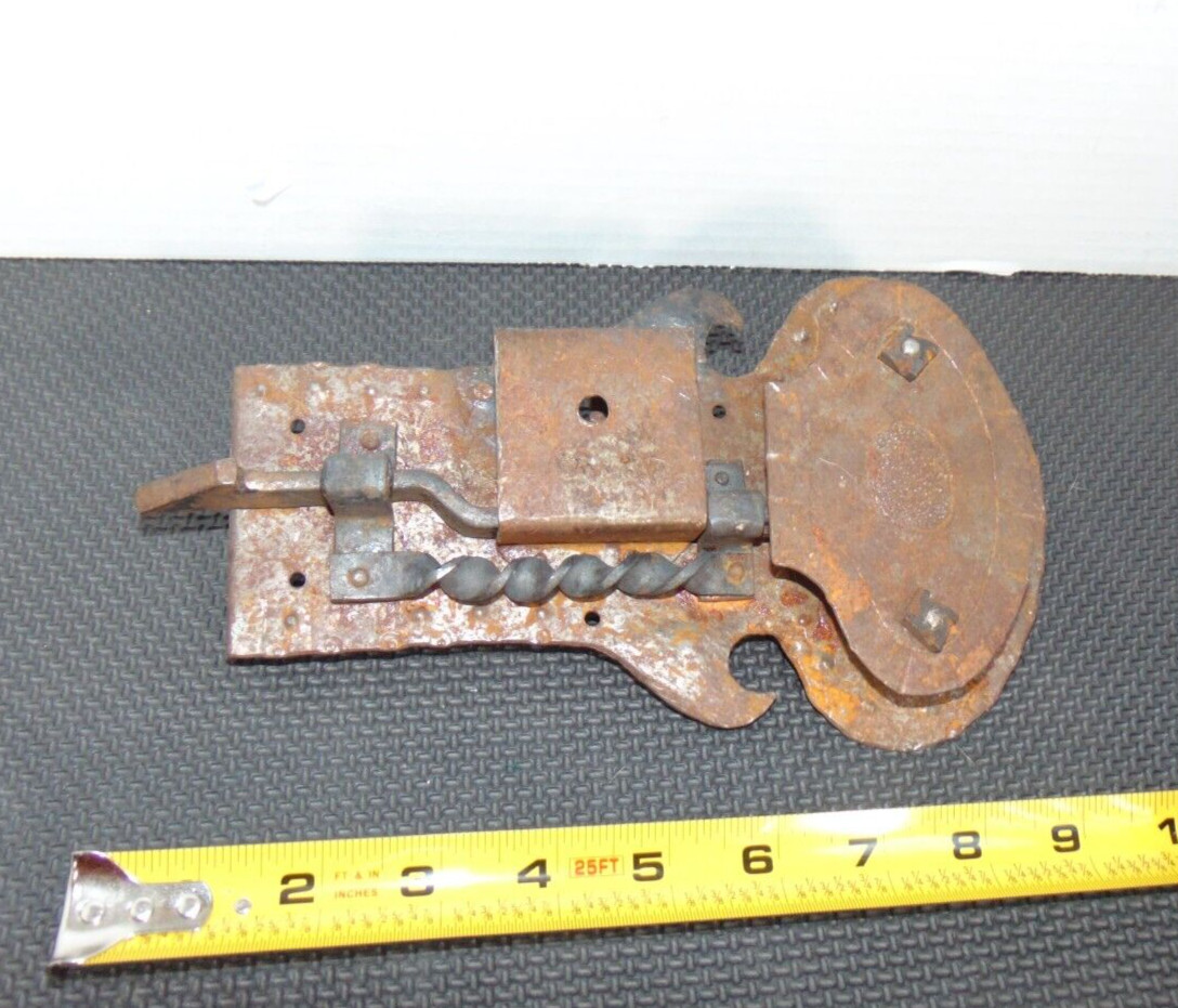 Vintage rusty latch barn fence lock steampunk gate post Hand Hammered Flames Vintage rusty latch barn fence lock steampunk gate post Hand Hammered Flames
