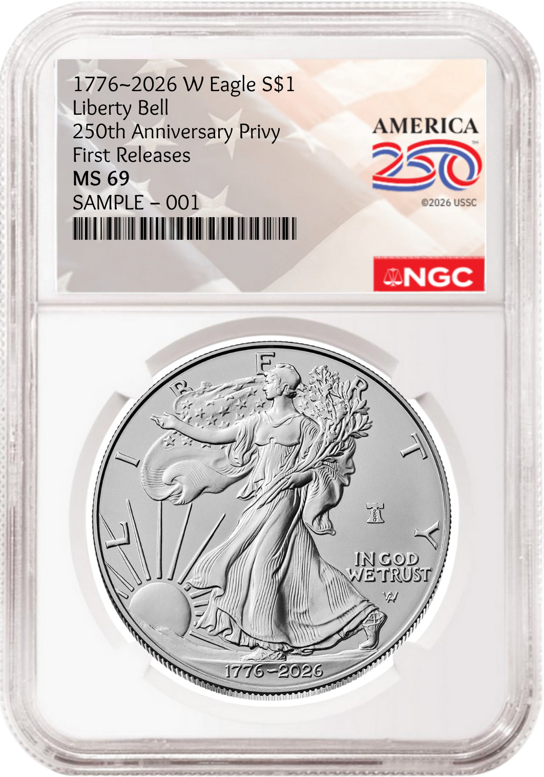 2026 W Enhanced Uncirculated Silver Eagle NGC MS 69, FR 250th Flag