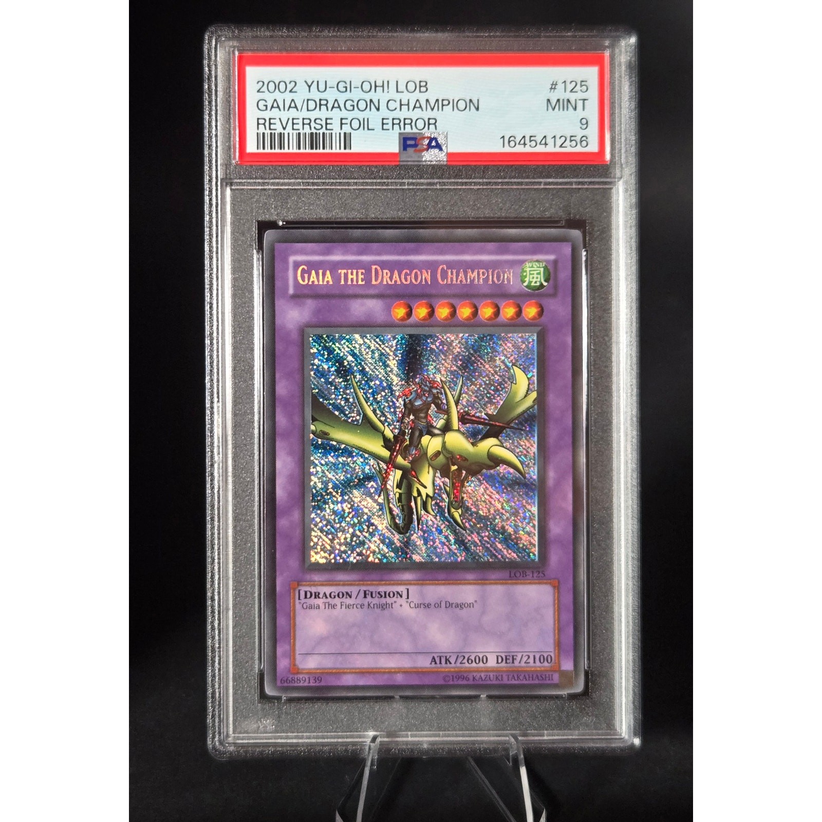 Gaia the Dragon Champion LOB-125 Secret Rare PSA 9 Reverse Foil Misprint