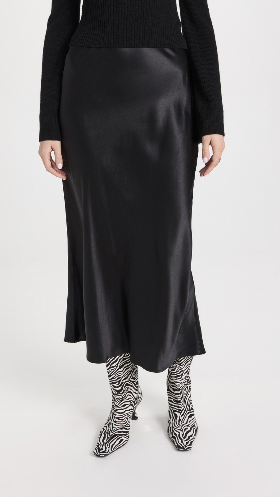 Reformation NWT Layla Black Satin Midi Slip Skirt Size 6 $195