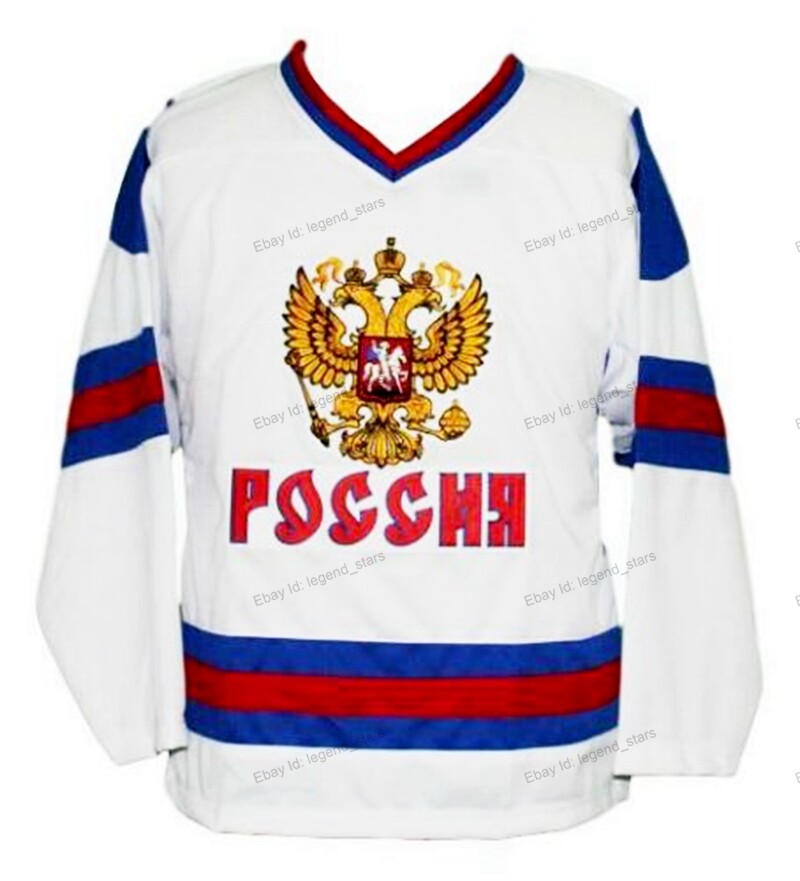 Custom Retro Ovechkin #8 Team Russia Hockey Jersey Sewn White Any Name Number