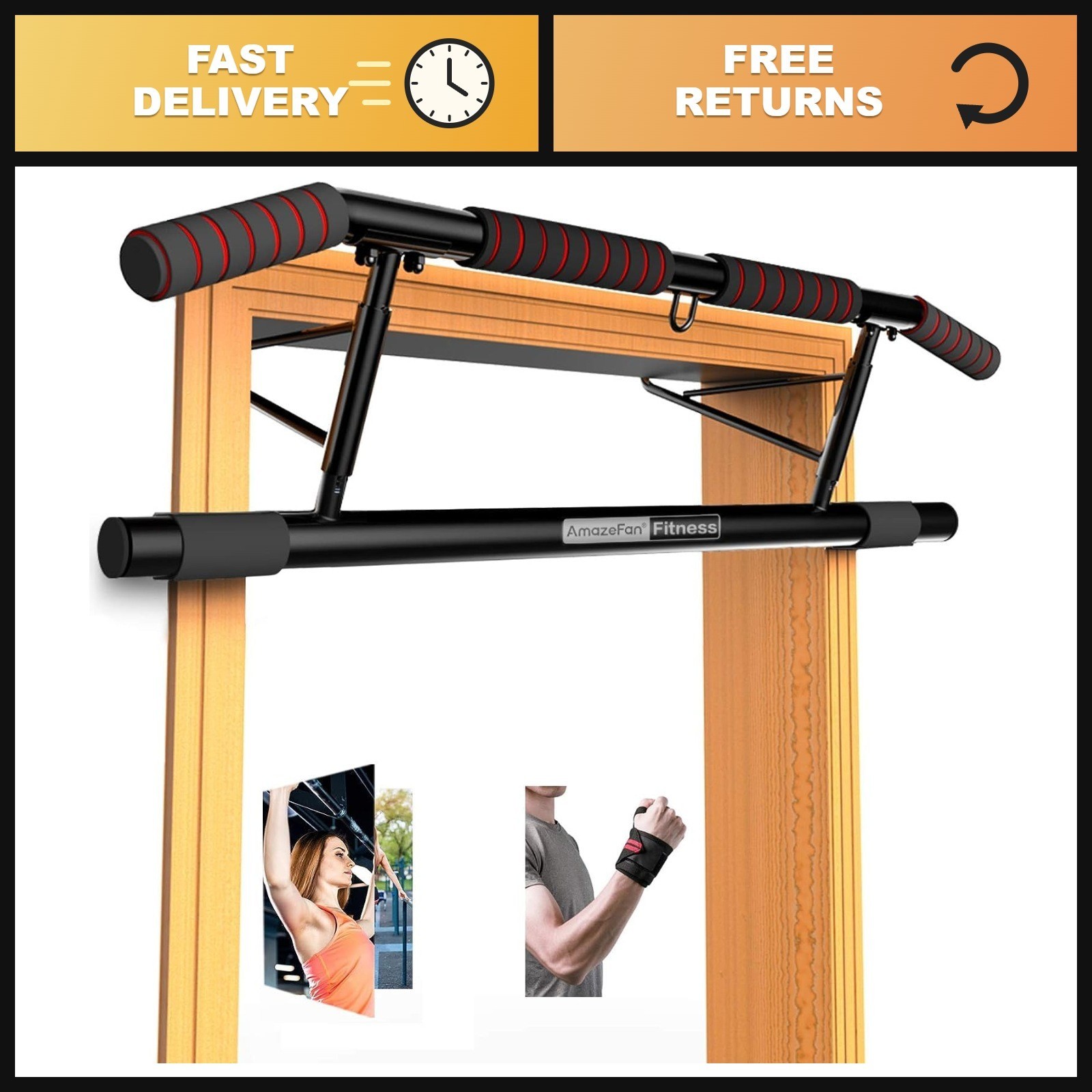 AmazeFan Pull Up Bar Doorway with Ergonomic Grip - Fitness Chin-Up Frame for...