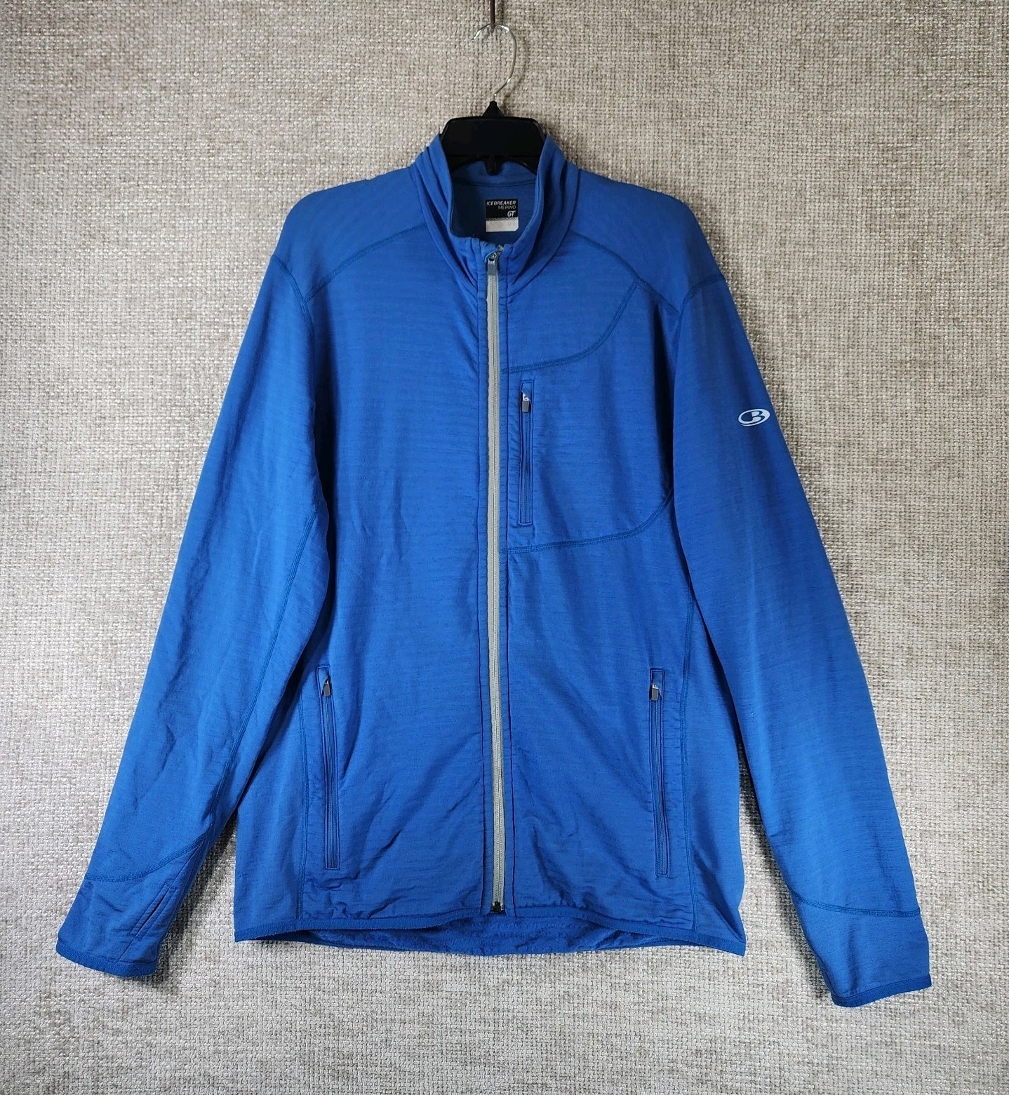 Icebreaker Merino GT Jacket Mens L Blue Full Zip Fleece Thermal Activewear *Flaw Icebreaker Merino GT Jacket Mens L Blue Full Zip Fleece Thermal Activewear *Flaw