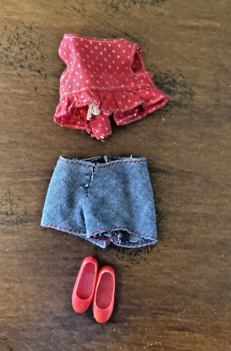 Vintage 60s #1120 Barbie Skooter Blue Denim Shorts, top & Red Shoes Japan Vintage 60s #1120 Barbie Skooter Blue Denim Shorts, top & Red Shoes Japan