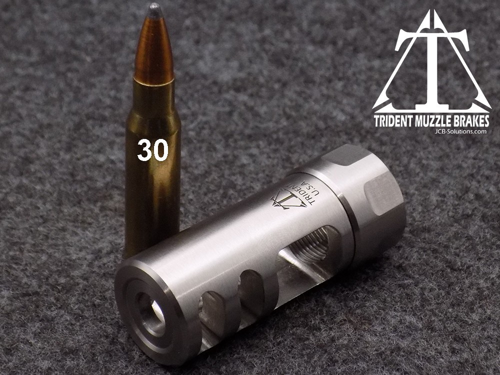 5/8x24 Self Timing 30 cal.  Stainless Muzzle brake Made in the U.S.A.