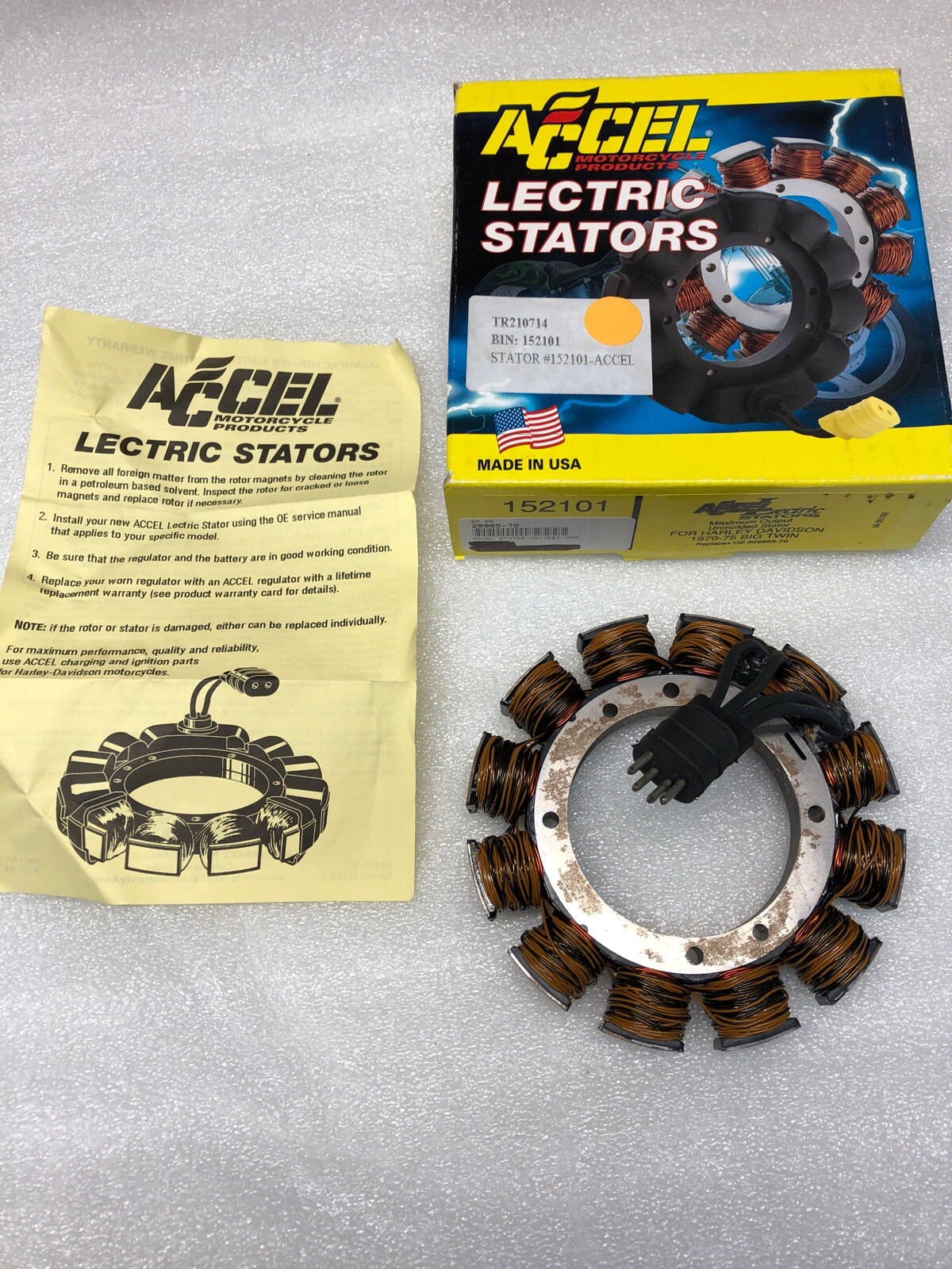 Accel Lectric Stator Unmolded 15 Amp.  70-75 Big Twin Replaces 29965-70 sm17