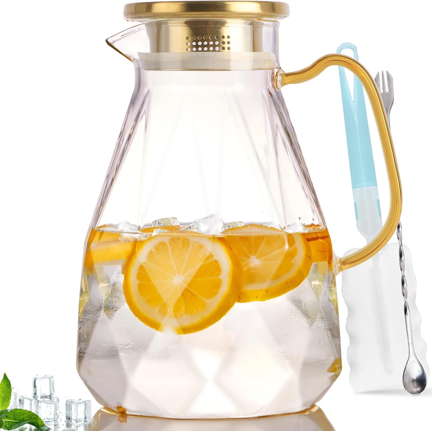 Glass Pitcher, 2.2 Liter Water Pitcher With Lid,Iced Tea Pitcher for Fridge Glass Pitcher, 2.2 Liter Water Pitcher With Lid,Iced Tea Pitcher for Fridge