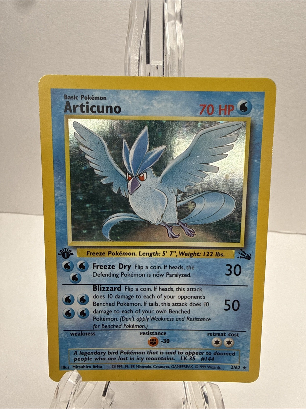 Articuno Fossil 1st Edition Holo Rare 2/62 70 HP English 1999 Wizards