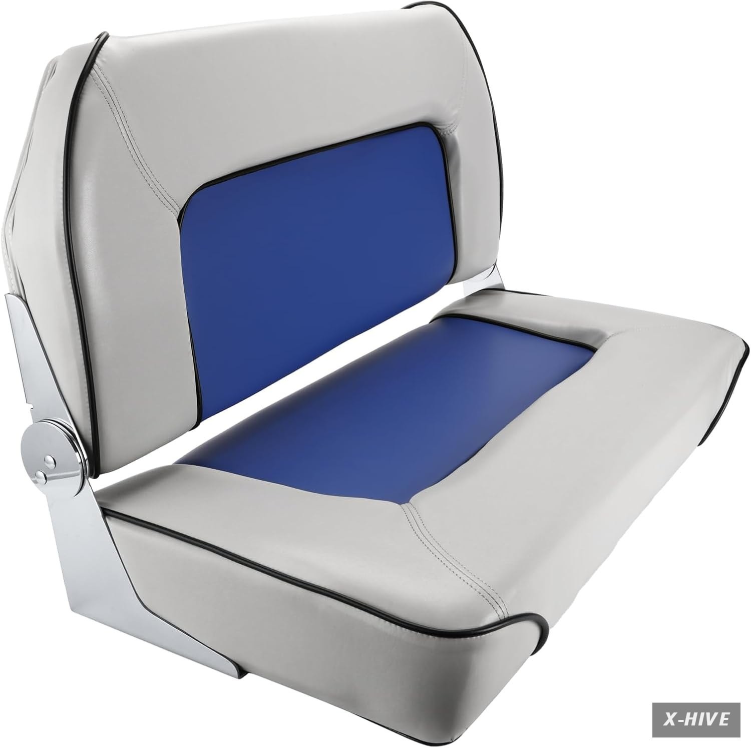 Double Boat Folding Seat,Folding Rear Bench Seat Waterproof Low Gray + Blue